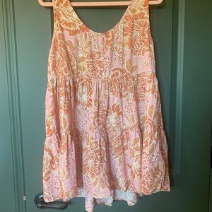 Floral Sleeveless Dress in Pink and Orange